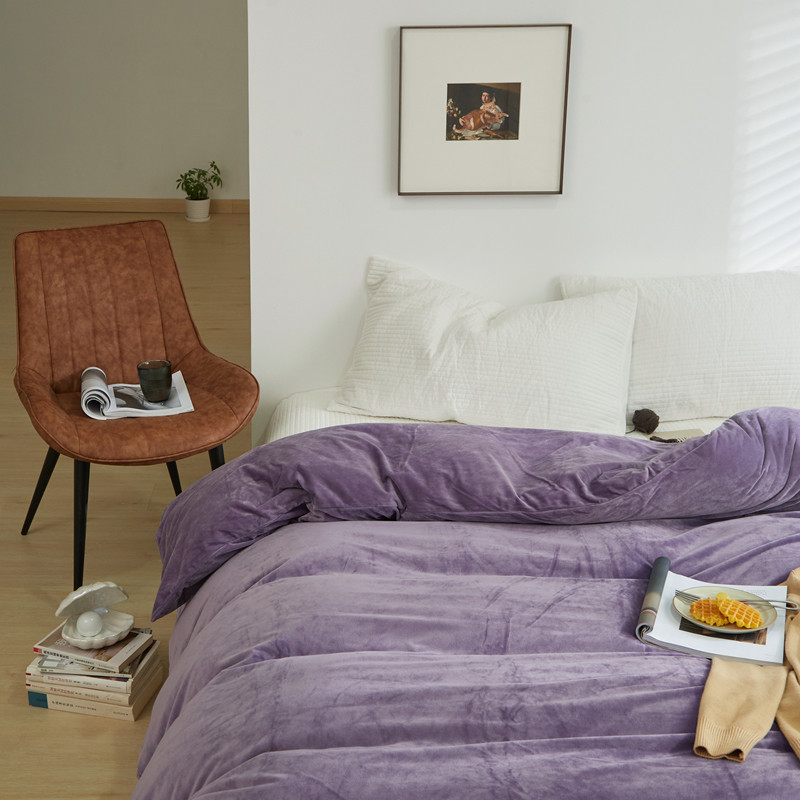 日式纯色天鹅绒被套冬季加厚保暖抗静电法莱绒磨毛纯色单双人被罩
