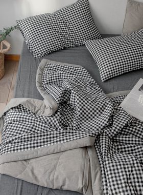 无印水洗棉夏被简约良品全棉格子纯棉可机洗薄被空调被纤维夏凉被