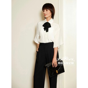 高端定制袁泉明星同款黑白西装套装衬衫上衣+直筒裤气质职场干练