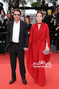 高级定制明星同款红色真丝上衣+裤子时尚套装裤礼服裙大气奢华夏