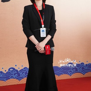 高级定制黑色西装外套+背心鱼尾连衣裙时尚商务职业西服套装裙春