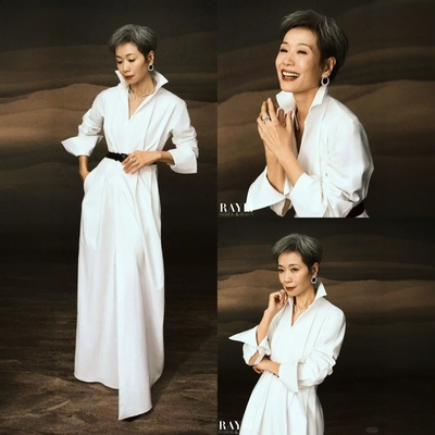 高级定制叶童同款白色衬衫连衣裙女超长款宽松法式优雅慵懒风春秋