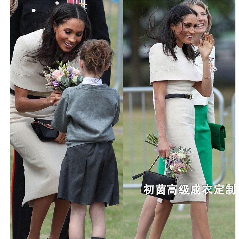 高级定制梅根王妃白色斗篷连衣裙女中长款名媛气质两件套装修身夏