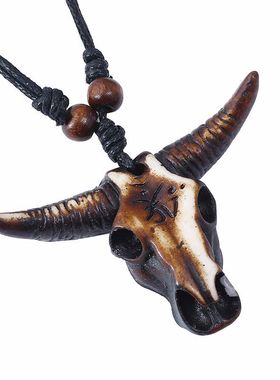 复古树脂牛头项链少数民族旅游区2元店饰品毛衣链