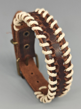 网红欧美网红男森系手工缝线做旧复古手链可调节编织设计原创