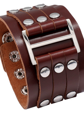 网红热销复古多层铆钉手链个性欧美朋克风男士宽皮手链