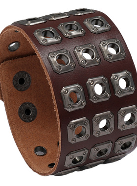 网红热销饰品复古三排四方钉朋克男士手链欧美新款