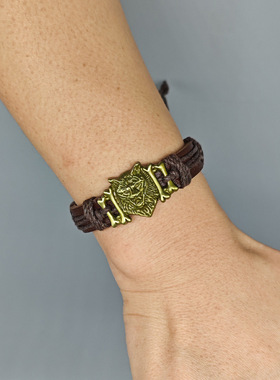 网红藏式民族手链复古编织皮革手绳古铜合金狼头可调手绳平价森系