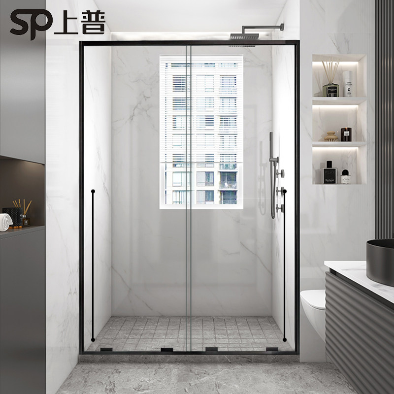 浴室干湿分离隔断极窄整体一字型卫生间推拉门洗澡间双开门淋浴房