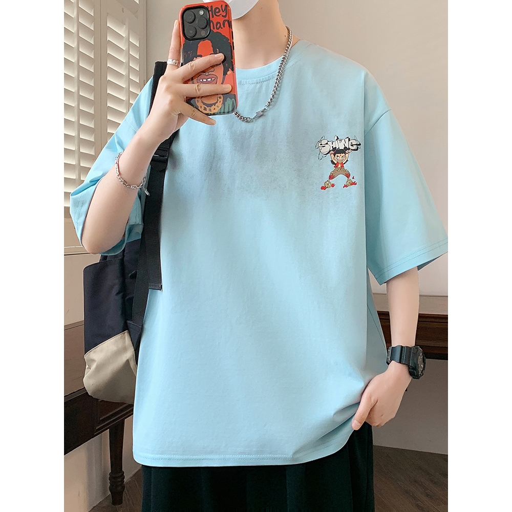 今年潮牌青少年短袖t恤男生初中生印花图案半袖大童夏装宽松圆领