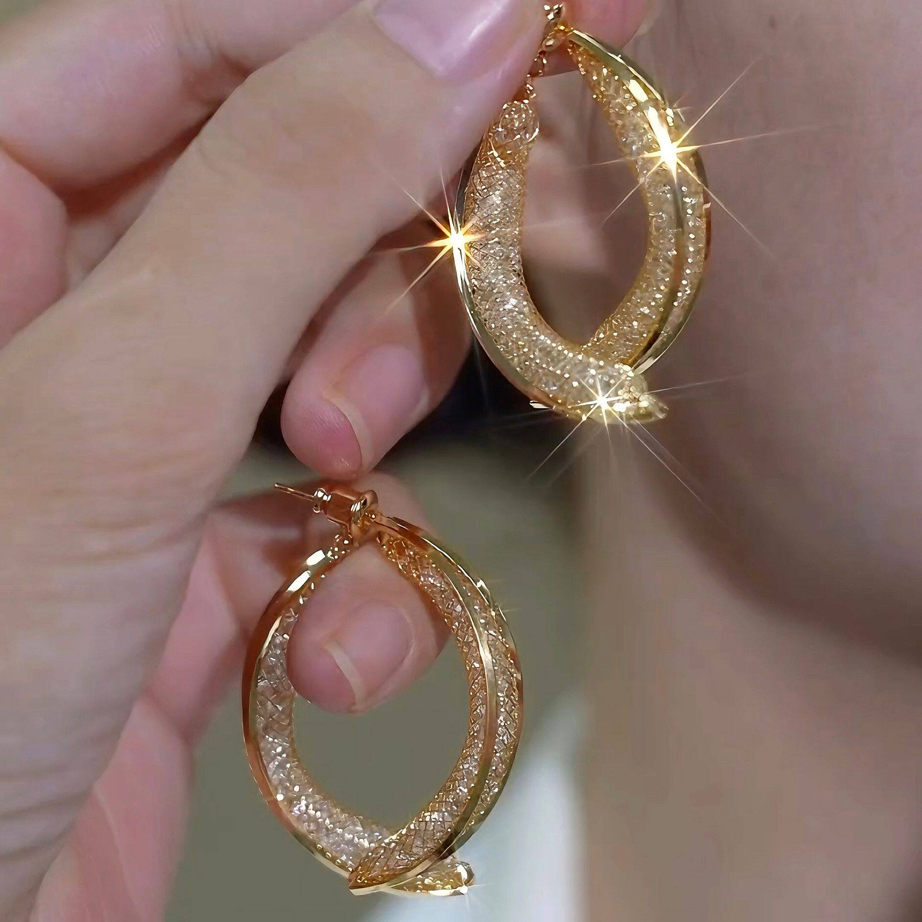 进口新款轻奢简约时尚个性金色锆石耳扣高级感精致名媛风耳环耳饰