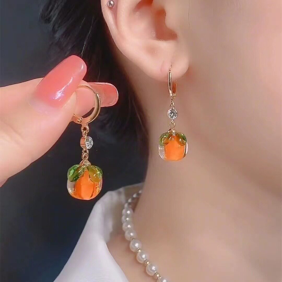 德国柿柿如意耳环耳扣好运柿子小众设计感甜美耳坠时尚可爱耳坠