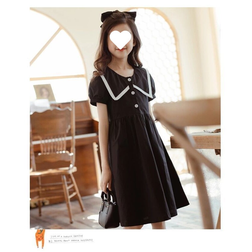 进口女童海军领连衣裙秋装新款中大童童裙韩版公主裙中长裙潮薄款