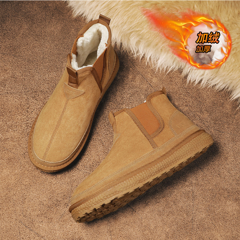 欧洲站男鞋防水雪地靴季新款加绒加厚防滑懒人一脚蹬厚底面包棉鞋
