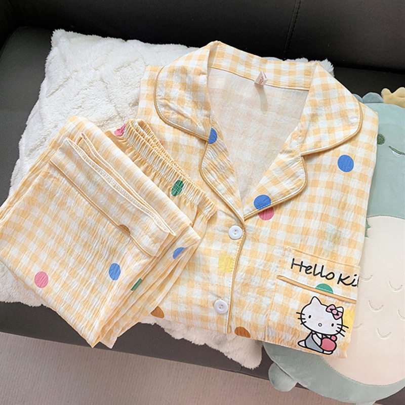 德国新款睡衣女云朵棉纱可爱网红风HelloKitty长袖家居服夏
