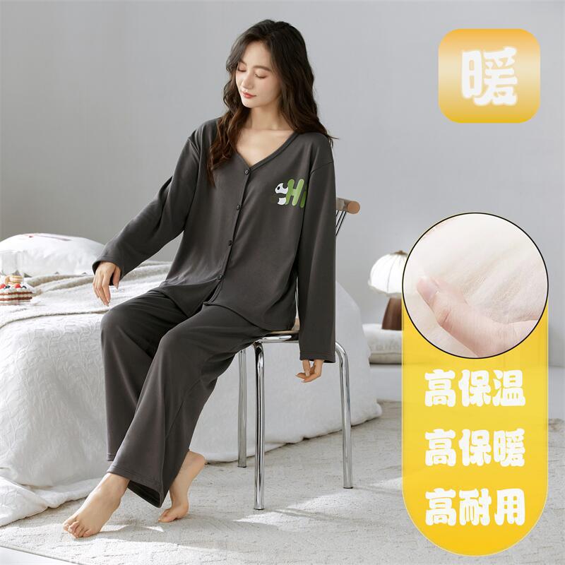 潮流德绒睡衣女加厚保暖卡通大码日系女士可外穿薄绒家居服套装