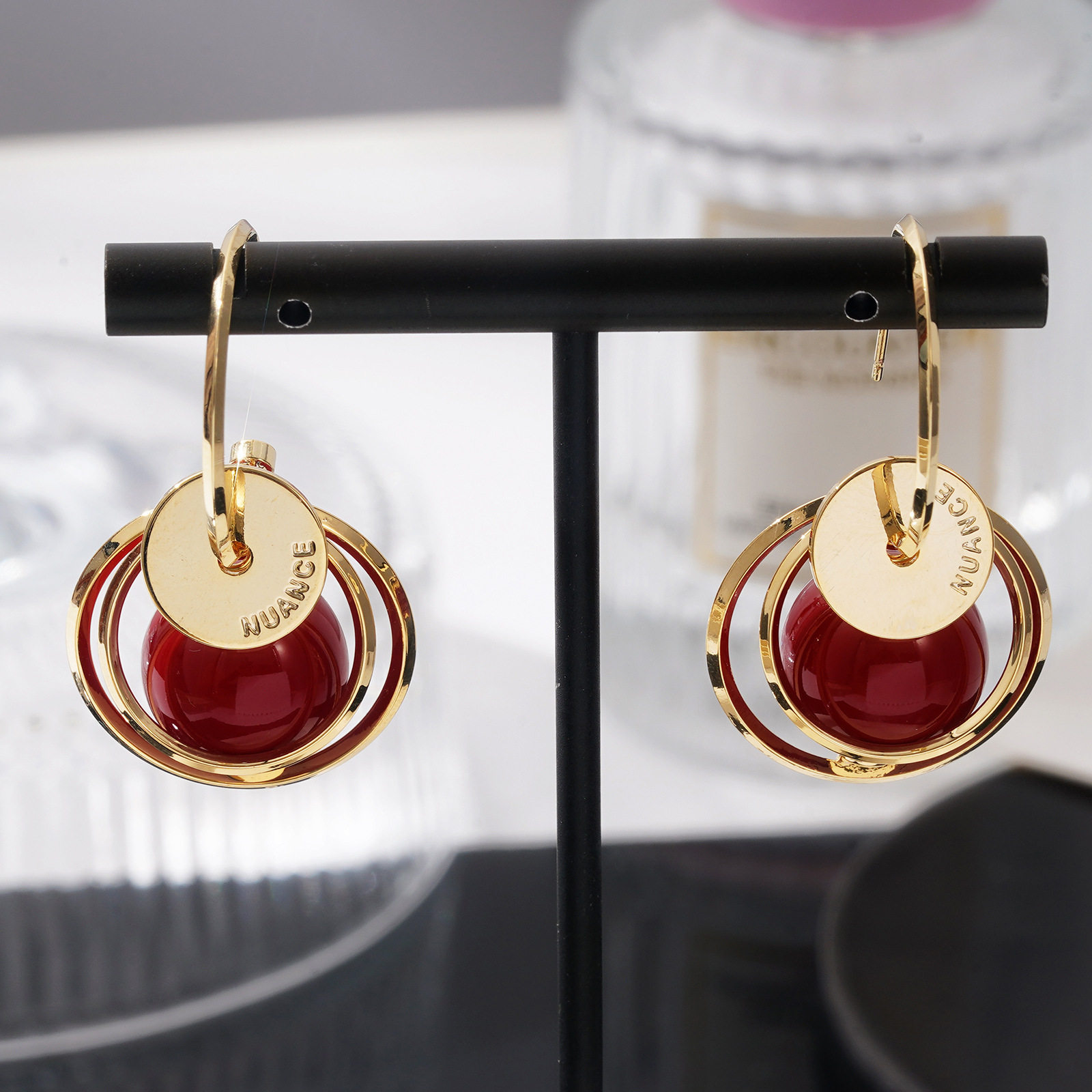 德国欧美个性时尚复古夸张珍珠球球圆环耳坠气质轻奢百搭冷淡风耳