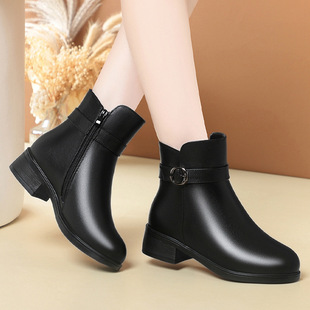 进口一件软底款短靴子妈妈鞋子女款棉鞋女士皮鞋季加绒女鞋