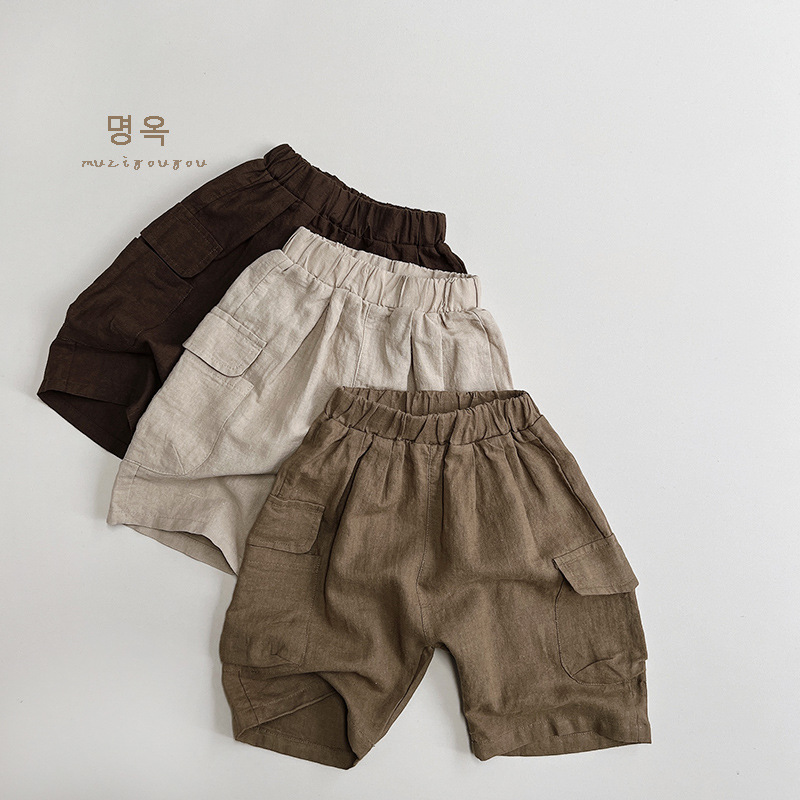 流行新品棉麻潮酷风~夏季儿童七分裤男童休闲工装短裤女童日系韩