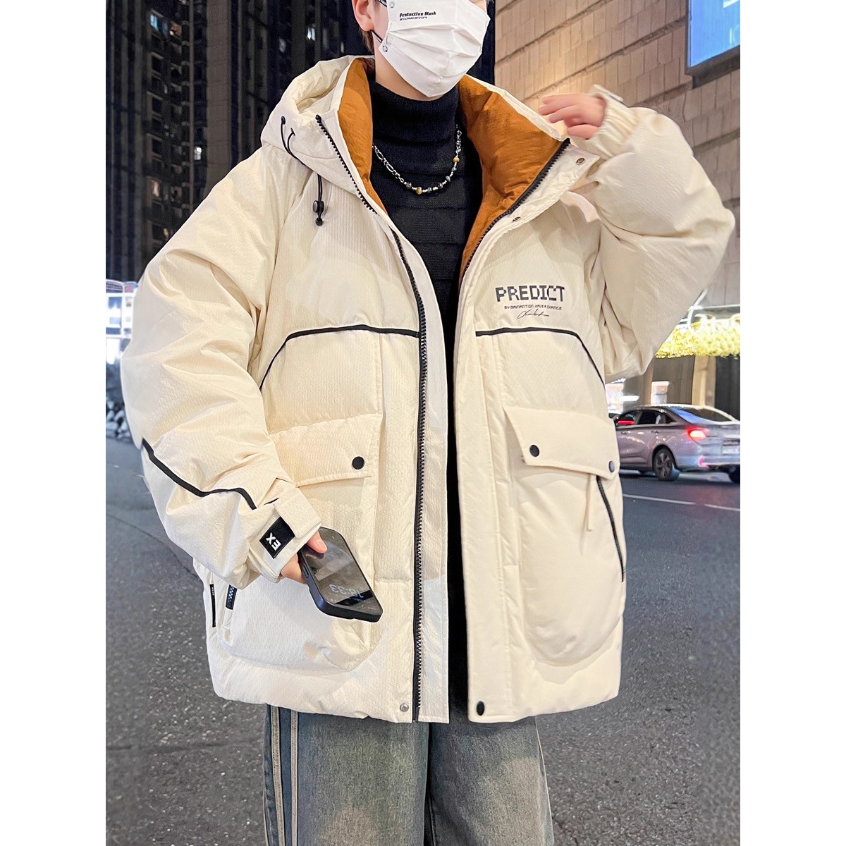 大牌高端季外套男潮牌羽绒棉服男连帽加厚棉衣青少年学生棉袄防寒