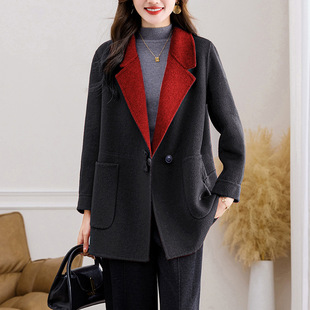明星同款双面羊毛大衣女士新款时尚洋气高级感气质中长款毛呢外套