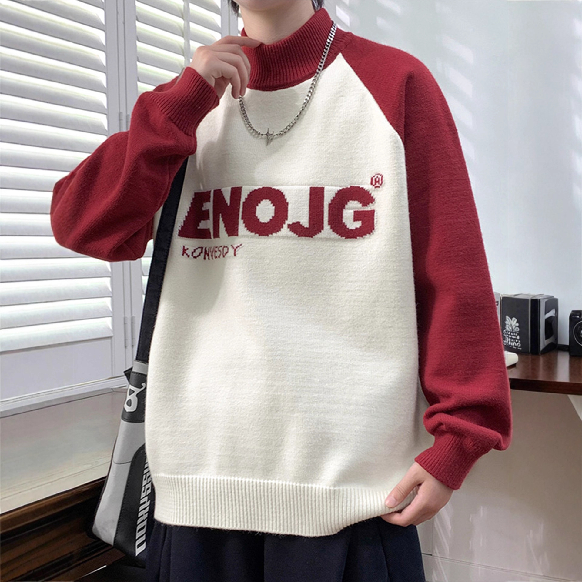 明星同款半高领毛衣男生加厚保暖针织衫青少年宽松休闲打底衫上衣