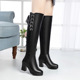 进口女高跟长靴女单靴高筒过膝骑士靴加厚绒羊毛保暖真皮棉靴子