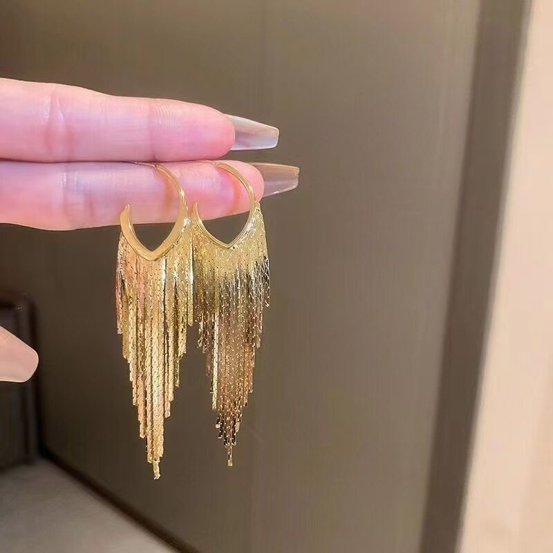 撤柜年新款潮夸张气质长款流苏耳环女高级感冷淡风小众大版耳钉