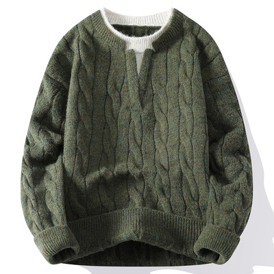 大牌高端假两件毛衣男孩新款高中初中学生青少年大童打底针织衫