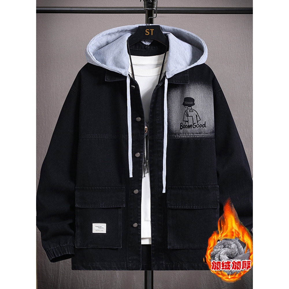 大牌高端季男孩潮流帅气牛仔外套中学生岁青少年大童加绒加厚棉衣