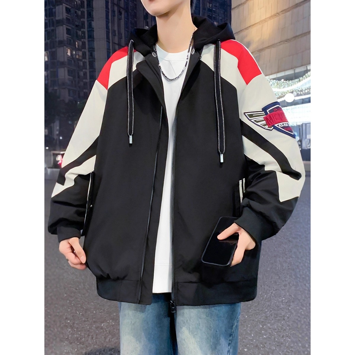 明星同款青少年加棉加厚连帽棉衣夹克男生宽松休闲运动保暖棉服外