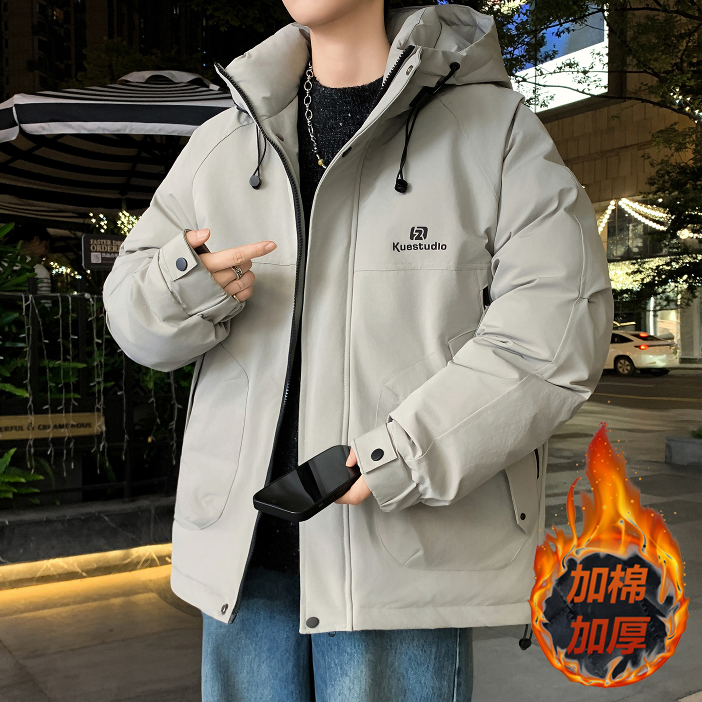 明星同款季羽绒棉服外套男高中初中学生潮牌帅气棉衣青少年大童加