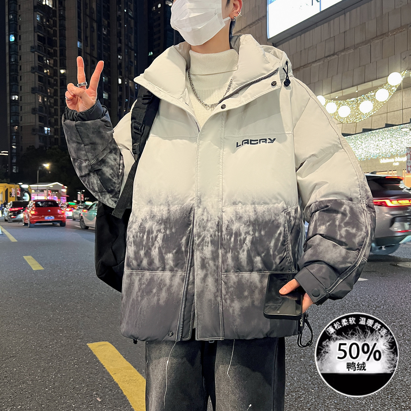 大牌高端季新款渐变羽绒服男孩初高中学生加厚白鸭绒外套青少年大