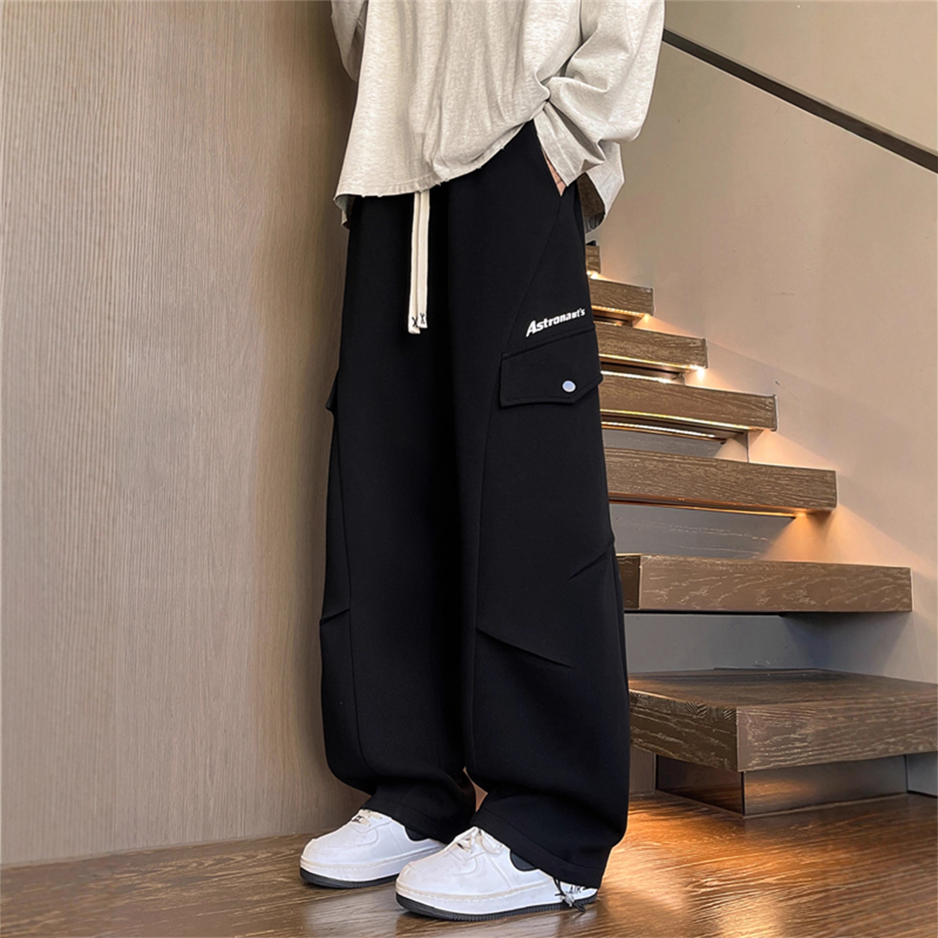 明星同款工装休闲裤男生新款青少年时尚潮牌百搭宽松阔腿直筒长裤