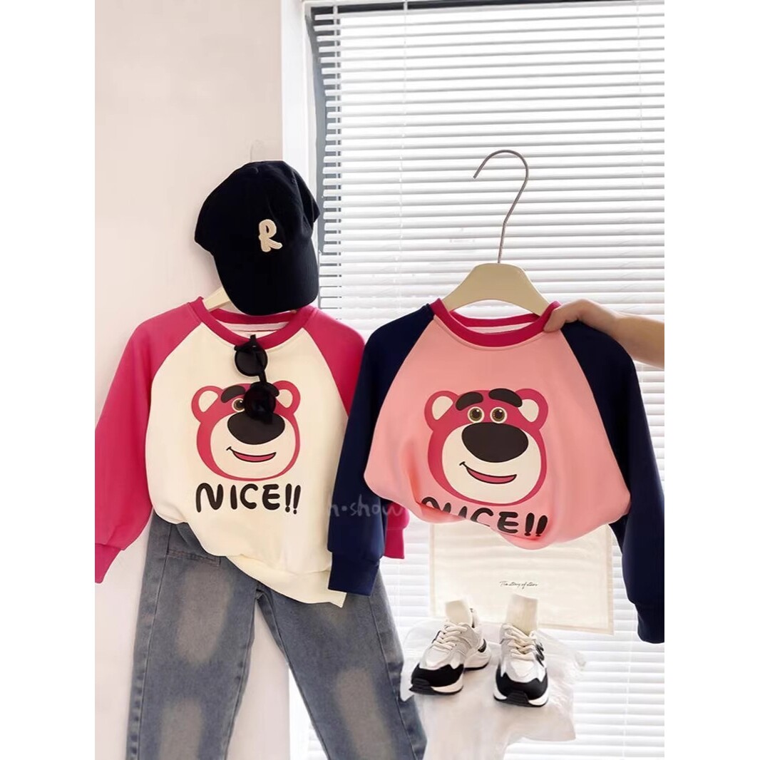 进口女童薄款拼色卡通卫衣新款中大童韩版印花长袖圆领上衣潮