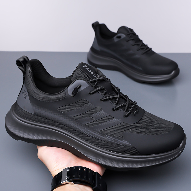 欧洲站黑色通勤男鞋一脚蹬软底跑步老爹鞋轻便透气商务休闲潮鞋