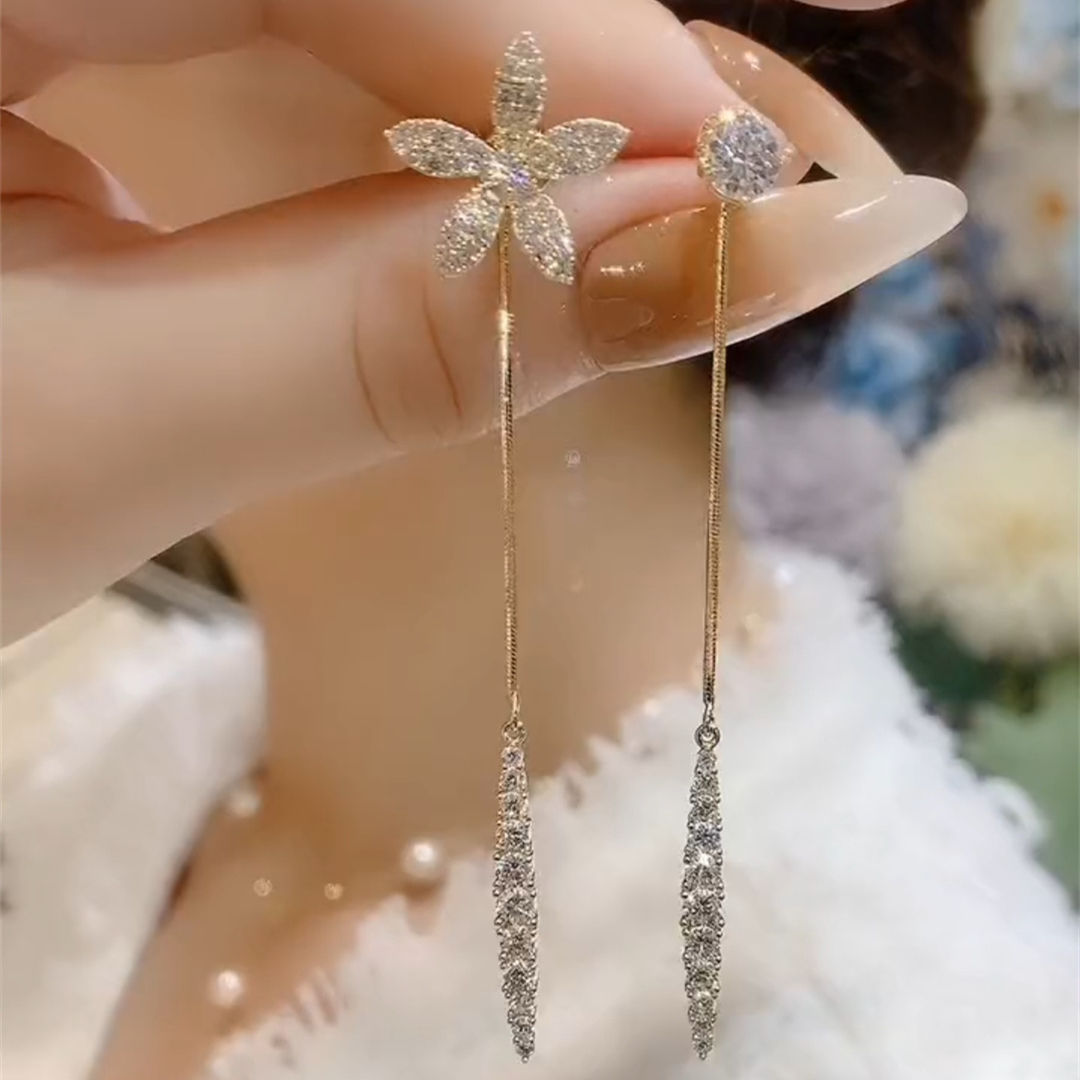 德国花朵流苏耳钉耳环女不对称AB款一款两戴个性设计感网红百搭耳