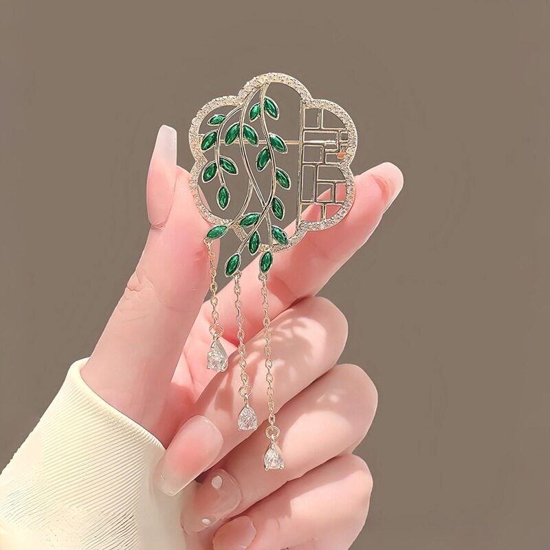 撤柜复古树叶胸针团扇流苏胸花古风优雅气质旗袍汉服别针领口外套