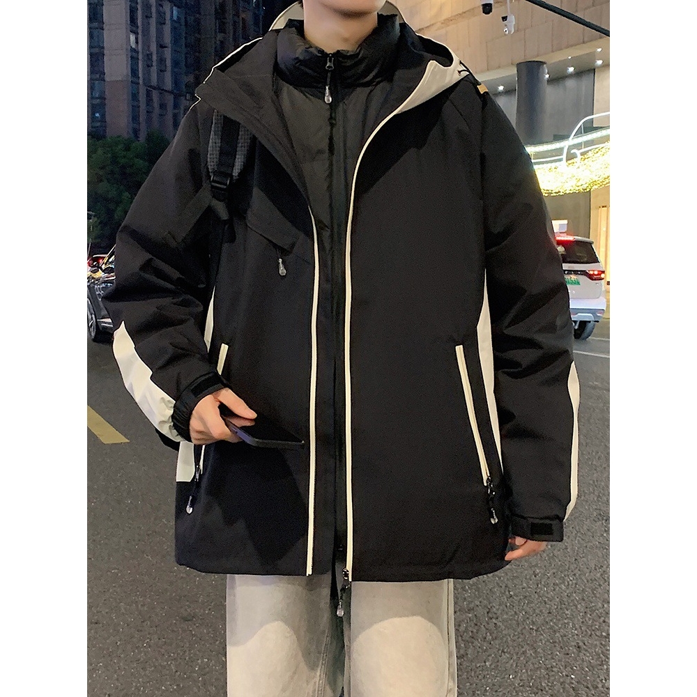 大牌高端工装羽绒服男连帽新款季户外防风雨保暖外套男冲锋衣两件