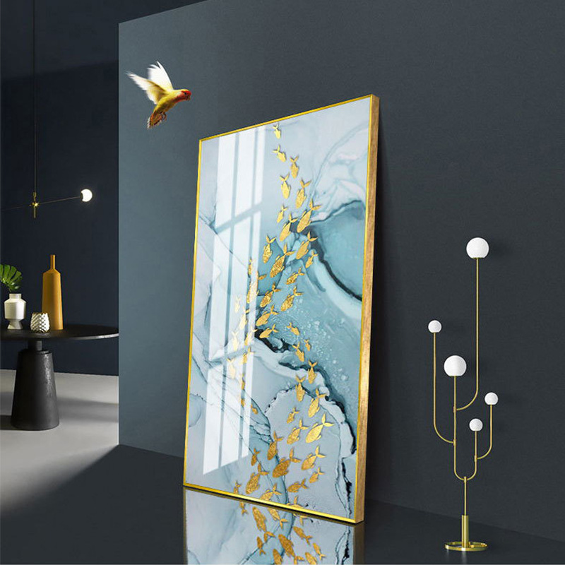 个性新款铝合金加晶瓷新中式玄关装饰画 孔雀入户玄关画 竖版家居图片