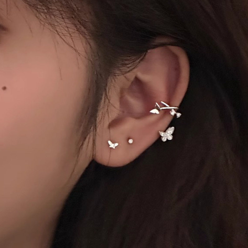 撤柜韩版甜美蝴蝶耳夹女精致气质无耳洞锆石耳骨夹小众设计耳饰