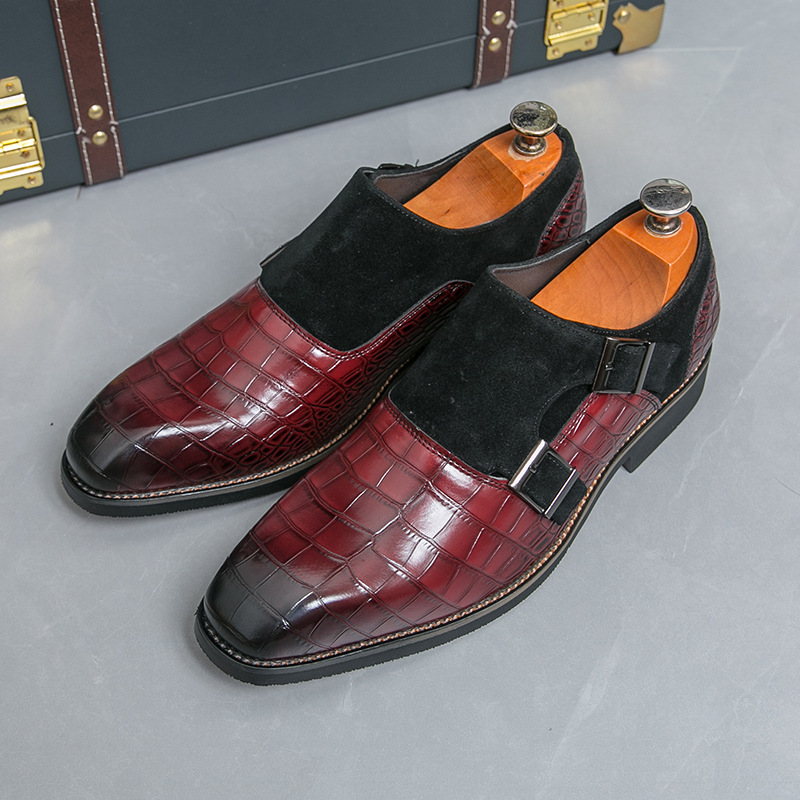欧洲站英伦风鳄鱼纹男士皮鞋商务正装德比鞋鞋影楼拍照结婚鞋红色