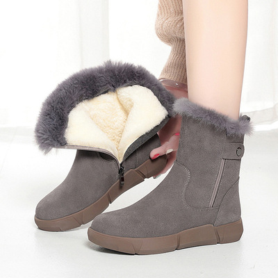 进口新款季雪地靴女款加绒加厚羊毛棉靴防水防滑皮毛一体大棉鞋