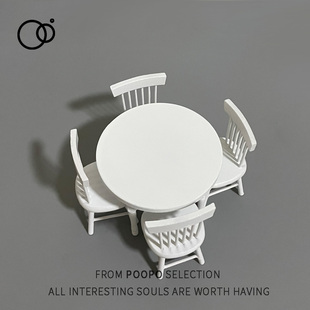 迷你小家具模型摆件微缩木椅白色桌子木制桌椅餐桌玩具娃娃屋摆件