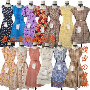 古着复古vintage港风文艺80年代老港货长款碎花短袖雪纺连衣裙21