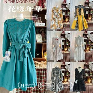 古着复古vintage日制港风文艺森系花柄长款 连衣裙28 长袖