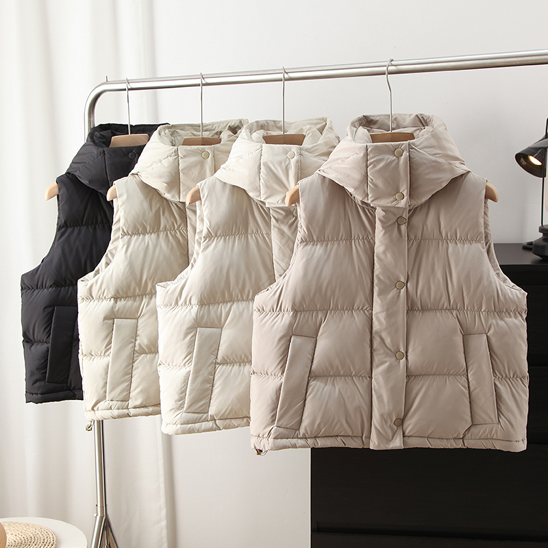 LU系列~柜上2000+90白鸭绒连帽羽绒马甲加厚短款四格羽绒服外套女
