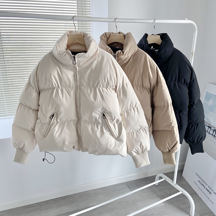 西班牙单~秋冬新款女式宽松加厚保暖立领短款面包服棉服夹克外套