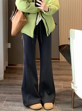 LU系同款！秋冬奥利绒微喇加绒松紧高腰弹力显瘦休闲卫裤瑜伽裤女