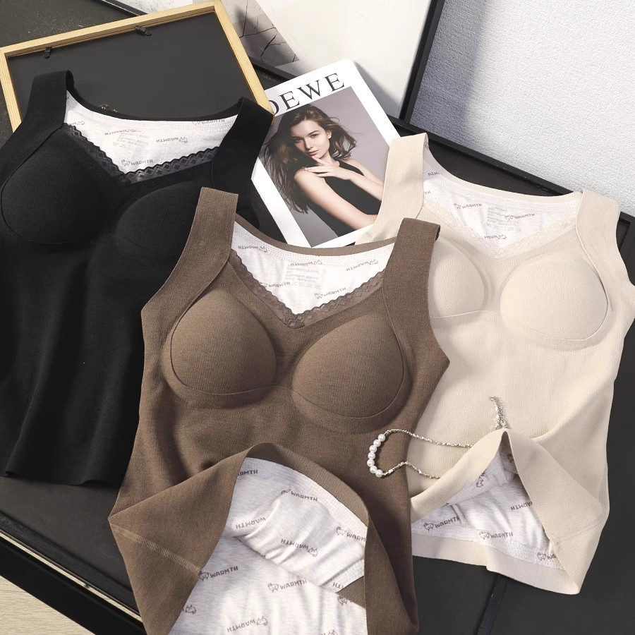 自留款！100羊毛贴片！带胸垫免穿文胸内衣保暖背心打底衫女秋冬